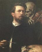 Arnold Bocklin self portrait with death playing the fiddle oil on canvas